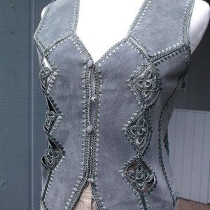 Vintage Blue Gray Embroidered Women's Top